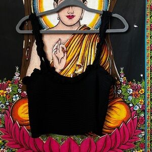 Reformation Black Ruffled Crop Tank